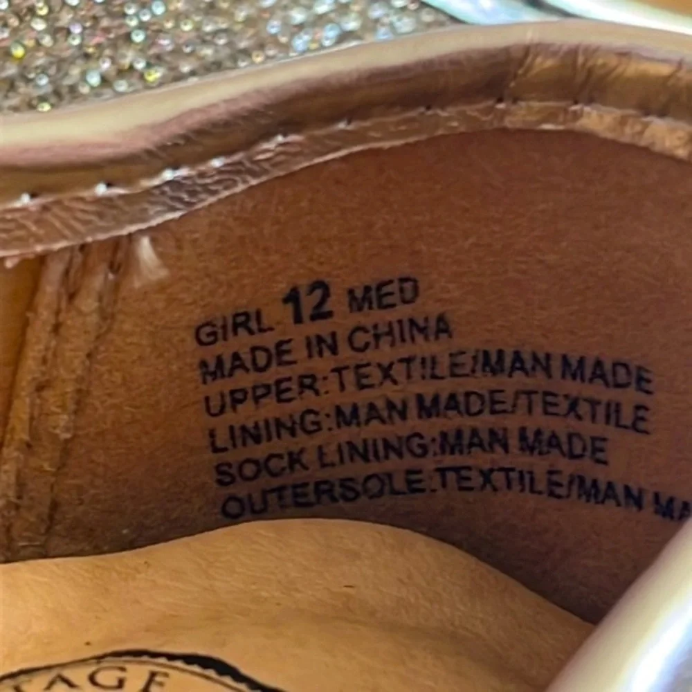 Brand New SO Glittery Gold Slip On Flats Bows Sparkly Shoes Memory Foam Sock